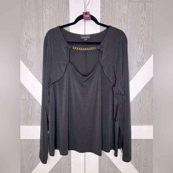 138. NWT BOLD elements Chain Link Neckline Black Cutout Blouse 3X - Picture 1 of 8